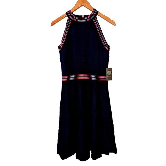 Vince Camuto Navy Blue Contrast-Trim Fit & Flare Halter Dress Size L - Picture 2 of 10